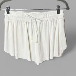 JoyLab White Ribbed High-Waisted Athletic Shorts with Drawstring - Size Small